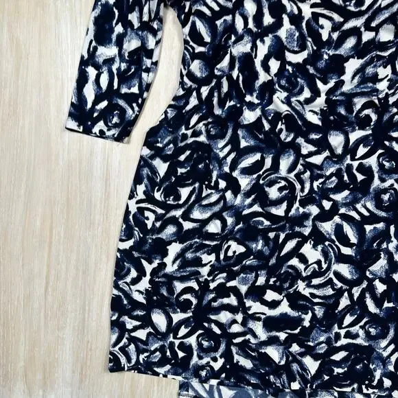 Lauren Ralph Lauren Navy White Abstract Print Ruched 3/4 Sleeve Sheath Dress 16 - Picture 14 of 14